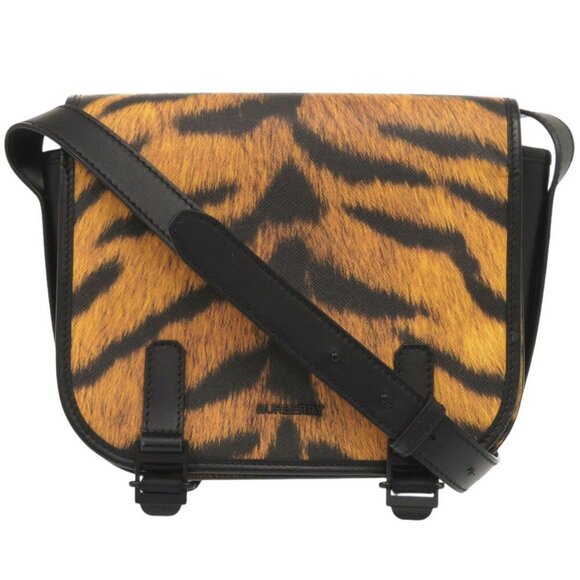 BURBERRY Leopard Leather Shoulder Bag Black/Orange 0843BURBERRY - Picture 2 of 10